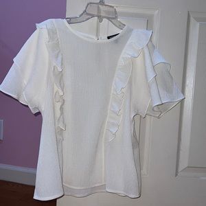 White flowy short sleeve blouse
